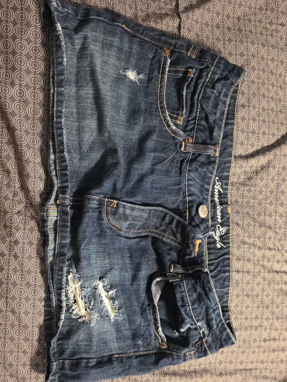 American Eagle Outfitters Dark Blue Distressed Denim Shorts